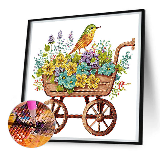 Diamond Painting - Partial Special Shaped - Little bird flower and cart (30*30CM)