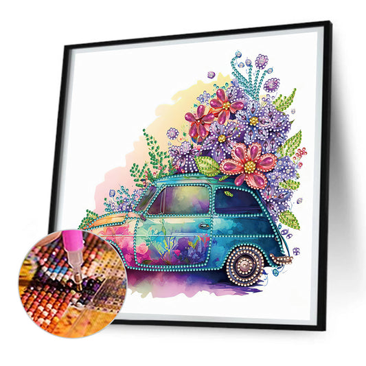 Diamond Painting - Partial Special Shaped - flowers and cars (30*30CM)