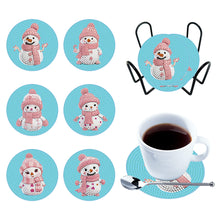 Load image into Gallery viewer, Diamond Painting Art Coaster Kit Acrylic Round with Holder (6pcs Snowman)
