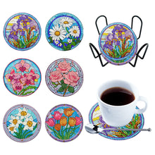 Load image into Gallery viewer, Diamond Painting Art Coaster Kit Acrylic Round with Holder (6pcs Glass Flower)