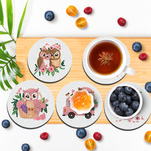 Load image into Gallery viewer, Diamond Painting Art Coaster Kit Acrylic Round with Holder (6pcs Pink Owl)