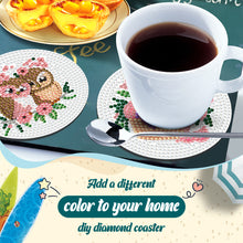 Load image into Gallery viewer, Diamond Painting Art Coaster Kit Acrylic Round with Holder (6pcs Pink Owl)