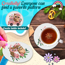 Load image into Gallery viewer, Diamond Painting Art Coaster Kit Acrylic Round with Holder (6pcs Pink Owl)