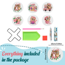 Load image into Gallery viewer, Diamond Painting Art Coaster Kit Acrylic Round with Holder (6pcs Pink Owl)