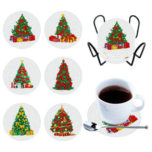 Load image into Gallery viewer, Diamond Painting Art Coaster Kit Acrylic Round with Holder (6pcs Christmas Tree)