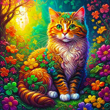 Load image into Gallery viewer, Diamond Painting - Full Round - cat in colorful four-leaf clover (40*40CM)
