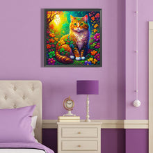 Load image into Gallery viewer, Diamond Painting - Full Round - cat in colorful four-leaf clover (40*40CM)