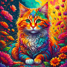Load image into Gallery viewer, Diamond Painting - Full Round - Cat among colorful flowers (40*40CM)