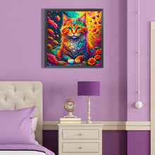 Load image into Gallery viewer, Diamond Painting - Full Round - Cat among colorful flowers (40*40CM)