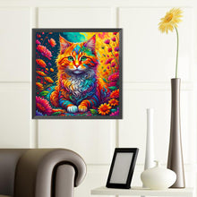 Load image into Gallery viewer, Diamond Painting - Full Round - Cat among colorful flowers (40*40CM)