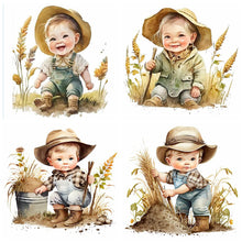 Load image into Gallery viewer, 4pcs Diamond Painting Set - farm cowboy kid (30*30CM)
