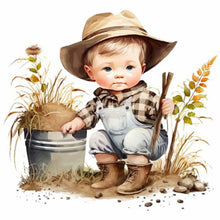 Load image into Gallery viewer, 4pcs Diamond Painting Set - farm cowboy kid (30*30CM)