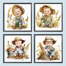 Load image into Gallery viewer, 4pcs Diamond Painting Set - farm cowboy kid (30*30CM)