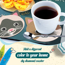 Load image into Gallery viewer, 6/8/10PCS Special Shape Diamond Painting Art Coaster Kit with Holder Cartoon Cat