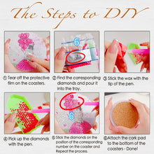 Load image into Gallery viewer, 8/10PCS Diamond Painting Art Coaster Kit with Holder Bikes Sunrise Flower Kobold