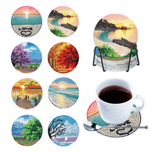Load image into Gallery viewer, 8/10PCS Diamond Painting Art Coaster Kit with Holder Bikes Sunrise Flower Kobold