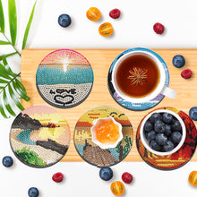 Load image into Gallery viewer, 8/10PCS Diamond Painting Art Coaster Kit with Holder Bikes Sunrise Flower Kobold