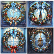 Load image into Gallery viewer, 4pcs Diamond Painting Set - Christmas wreath glass art (30*30CM)