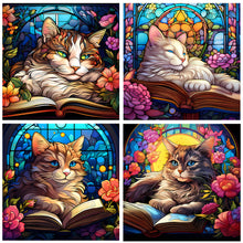 Load image into Gallery viewer, 4pcs Diamond Painting Set - Reading Cat Glass Painting (30*30CM)