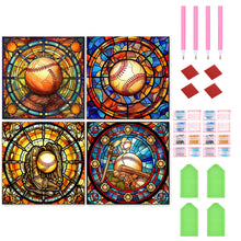 Load image into Gallery viewer, 4pcs Diamond Painting Set - baseball glass painting (30*30CM)