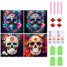 Load image into Gallery viewer, 4pcs Diamond Painting Set - flower skull (30*30CM)
