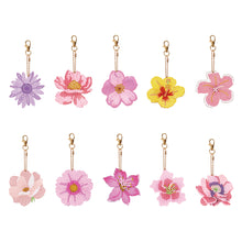 Load image into Gallery viewer, 10PCS Diamond Painting Keychains Flower Double Sided Rhinestone Painting Pendant