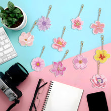 Load image into Gallery viewer, 10PCS Diamond Painting Keychains Flower Double Sided Rhinestone Painting Pendant