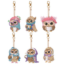 Load image into Gallery viewer, 6PCS Full Drill Keyring Special Shape Double Sided Diamond Painting Keychain Owl