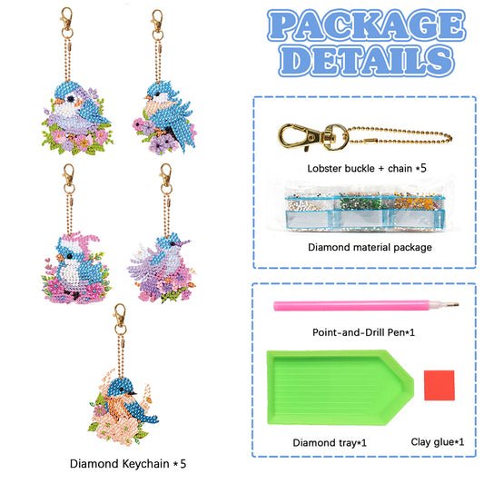 5PCS Diamond Painting Keychain Double Sided Rhinestone Painting Keychain Pendant