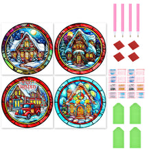 Load image into Gallery viewer, 4pcs Diamond Painting Set - Christmas cottage glass painting (30*30CM)