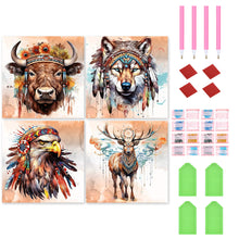 Load image into Gallery viewer, 4pcs Diamond Painting Set - Indian style animals (30*30CM)