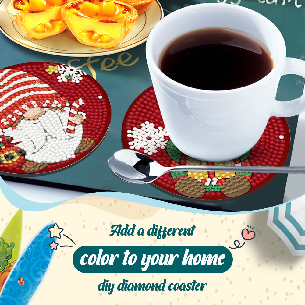 8PCS Diamond Painting Art Coaster Kit Flower Bird Christmas Gnome Winter Snowman