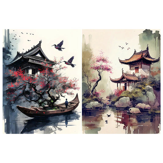 2pcs Diamond Painting Set - Ink landscape architecture (30*40CM)