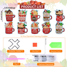 Load image into Gallery viewer, 8/10PCS Diamond Painting Art Coaster Kit Halloween Cat Autumn Hot Cocoa Nativity
