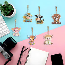 Load image into Gallery viewer, 6PCS Diamond Art Keyring Calf Double Sided Diamond Painting Art Keychain Pendant