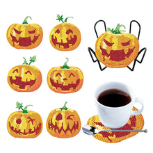 Load image into Gallery viewer, 6PCS Wooden Flower Pumpkin Diamond Painting Art Coaster Kit with Holder