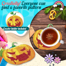 Load image into Gallery viewer, 6PCS Wooden Flower Pumpkin Diamond Painting Art Coaster Kit with Holder