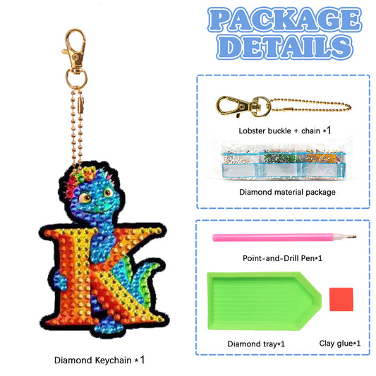 Double Sided Full Drill Keyring Special Shape Diamond Painting Keychain Dinosaur
