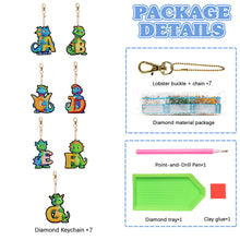 Load image into Gallery viewer, 7PCS Double Sided Diamond Painting Art Keychain Pendant (Dinosaur 26 Letters #1)
