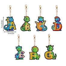 Load image into Gallery viewer, 7PCS Double Sided Diamond Painting Art Keychain Pendant (Dinosaur 26 Letters #1)