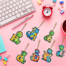 Load image into Gallery viewer, 7PCS Double Sided Diamond Painting Art Keychain Pendant (Dinosaur 26 Letters #1)