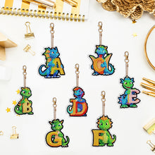 Load image into Gallery viewer, 7PCS Double Sided Diamond Painting Art Keychain Pendant (Dinosaur 26 Letters #1)