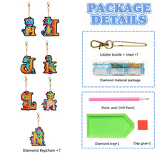 Load image into Gallery viewer, 7PCS Double Sided Diamond Painting Art Keychain Pendant (Dinosaur 26 Letters #2)
