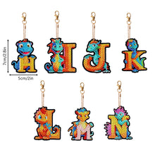 Load image into Gallery viewer, 7PCS Double Sided Diamond Painting Art Keychain Pendant (Dinosaur 26 Letters #2)