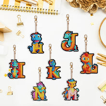 Load image into Gallery viewer, 7PCS Double Sided Diamond Painting Art Keychain Pendant (Dinosaur 26 Letters #2)