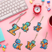 Load image into Gallery viewer, 6PCS Double Sided Diamond Painting Art Keychain Pendant (Dinosaur 26 Letters #4)