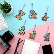 Load image into Gallery viewer, 6PCS Double Sided Diamond Painting Art Keychain Pendant (Dinosaur 26 Letters #4)