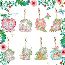 Load image into Gallery viewer, 8PCS Rhinestone Painting Keychain Pendant Elegant Lotus Double Sided Fresh Bunny
