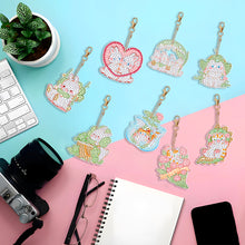 Load image into Gallery viewer, 8PCS Rhinestone Painting Keychain Pendant Elegant Lotus Double Sided Fresh Bunny