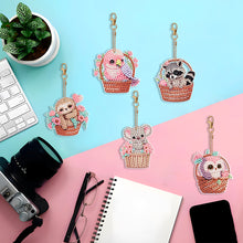 Load image into Gallery viewer, 5PCS Diamond Art Keyring Basket Animal Double Sided Rhinestone Painting Keychain